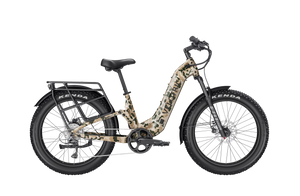 Velotric Nomad 2X eBike in multi-terrain camo color, shown on a white background