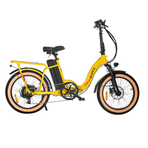 REVI Rebel 2 750w step-thru electric folding bike with 20x3 fat tires, shown in side profile against a plain background