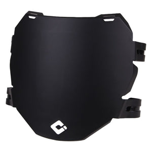 Black ODI eMOTO downhill number plate, product image showing the front view of the black number plate with mounting holes.