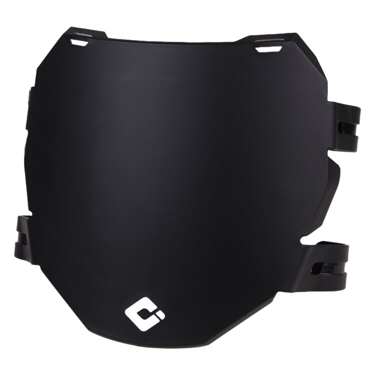 Black ODI eMOTO downhill number plate, product image showing the front view of the black number plate with mounting holes.