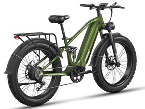 Side view of the Freesky Eurostar Ultra M-410 eBike in black, showing its frame, battery, wheels, and suspension fork against a white background.