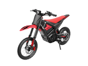 Side view of the eMOTO Yozma IN 10 electric scooter in a showroom, showcasing its sleek black frame, wide tires, and modern design features.
