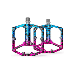 Pink and blue camouflage alloy eBike pedals, product image, blue size 13