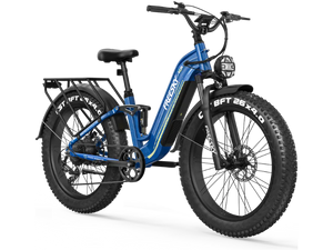 A black Freesky Wild Cat Ultra A-340 electric mountain bike with fat tires, front suspension, and a sturdy frame, displayed on a white background.