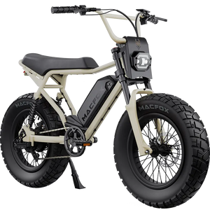 A sleek Macfox X2 Pro electric bike with a sturdy frame, large tires, and modern design, shown in an outdoor setting.