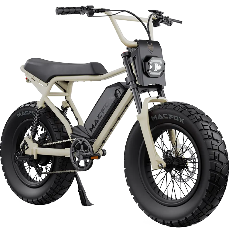 A sleek Macfox X2 Pro electric bike with a sturdy frame, large tires, and modern design, shown in an outdoor setting.