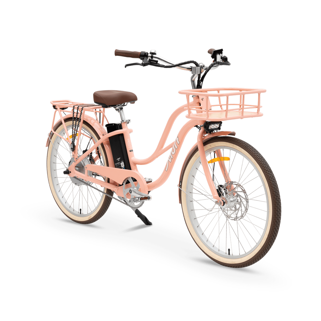 Beach Peach eBike MURF Gigi Cruiser, side view, product image, available for pre-order, October 15th