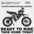 Side view of the eBike Ghostcat F4X in the R2R Blackout color scheme, showcasing its sleek black frame, thick tires, and modern design against a plain background.