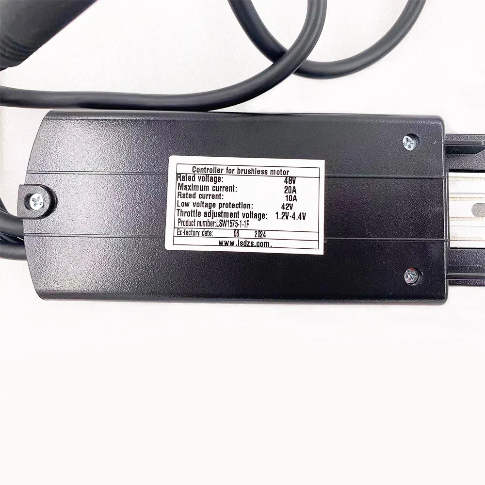 Close-up view of the Super 73 S-Series eBike controller (model LSW1575-1-1F) showing wiring connectors and electronic components.