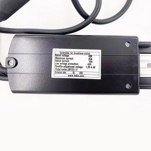 Close-up view of the Super 73 S-Series eBike controller (model LSW1575-1-1F) showing wiring connectors and electronic components.