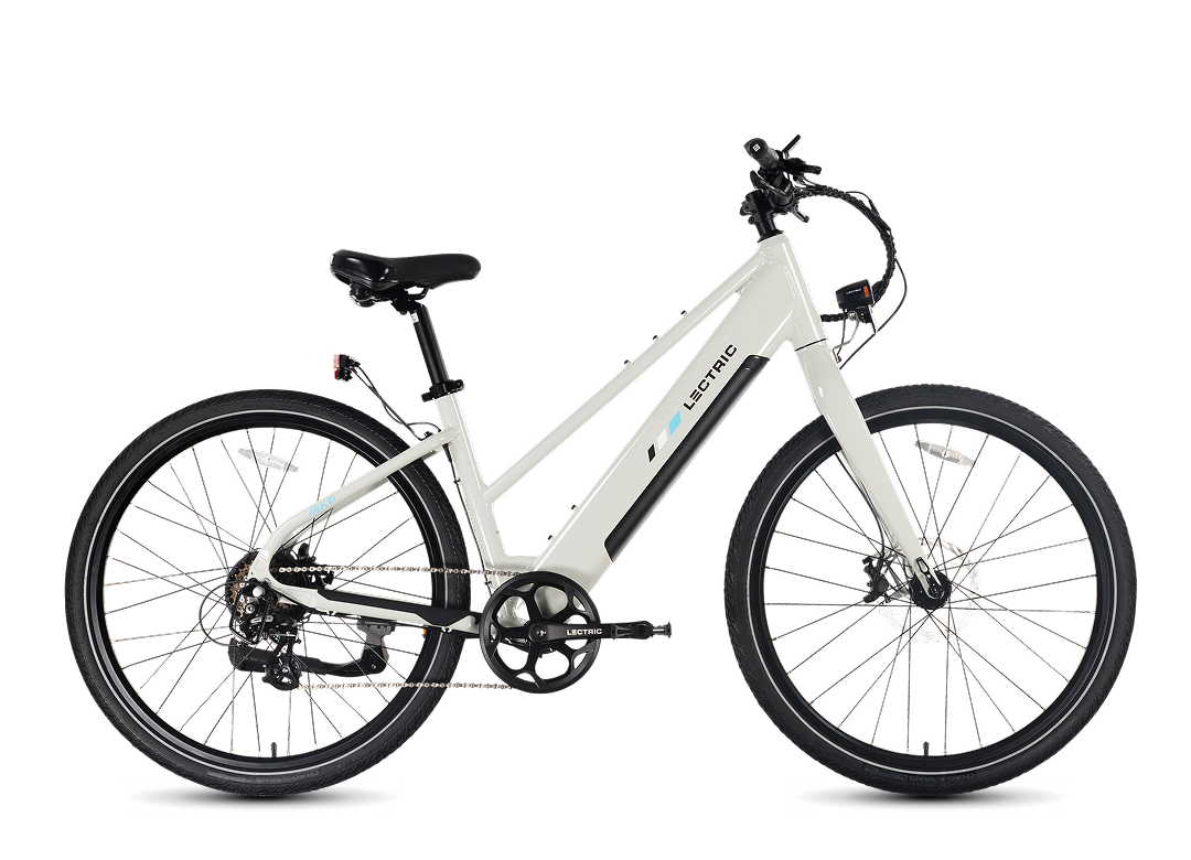 Lectric XPress Lite electric bike in Stratus White, side view, against a plain background
