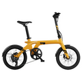 Urtopia Carbon Fold 1 eBike in saffron yellow, side view, folded position, against a plain background