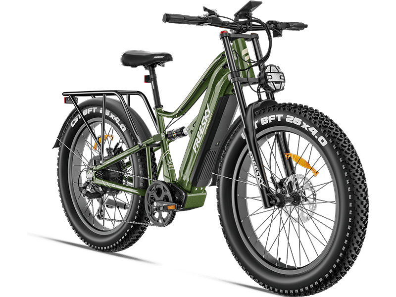 A black Freesky Swift Horse Pro X-6E electric bike with fat tires, front suspension, and a rear rack, displayed on a white background.