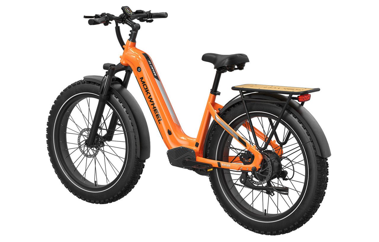 Orange Mokwheel Basalt ST eBike, size Large, side view against a white background