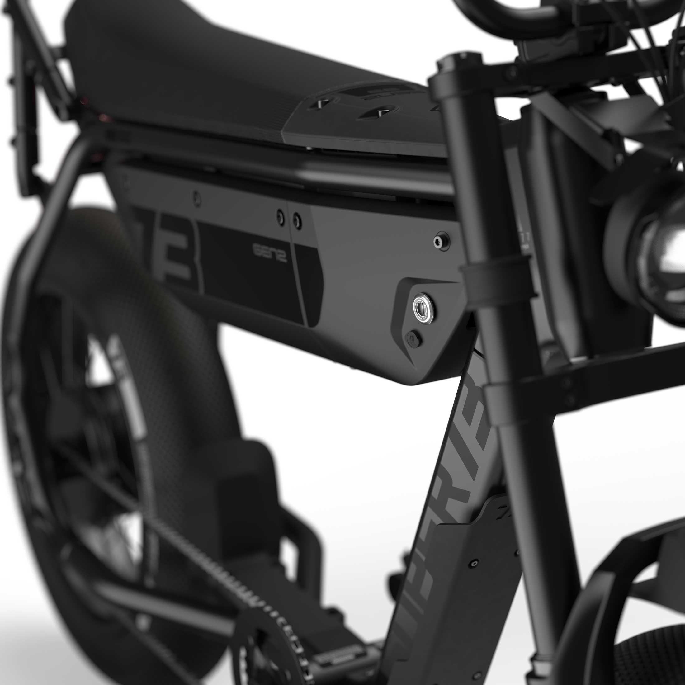 Super73 B1G SE eMOTO eBike in Blackout color, shown in its original box with packaging, In Box Product Image 5