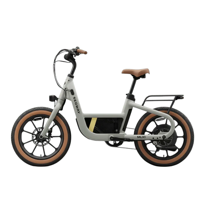 Electric bike Segway Muxi in dusty sage color, side view, isolated on white background