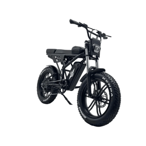 eMOTO Freego Shotgun F2 Pro Max Prime Fat Tire electric bike, side view, black frame, thick tires, displayed outdoors on pavement