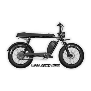 Super73 S2 SE eMOTO eBike in Blackout color, shown in its original packaging inside the box