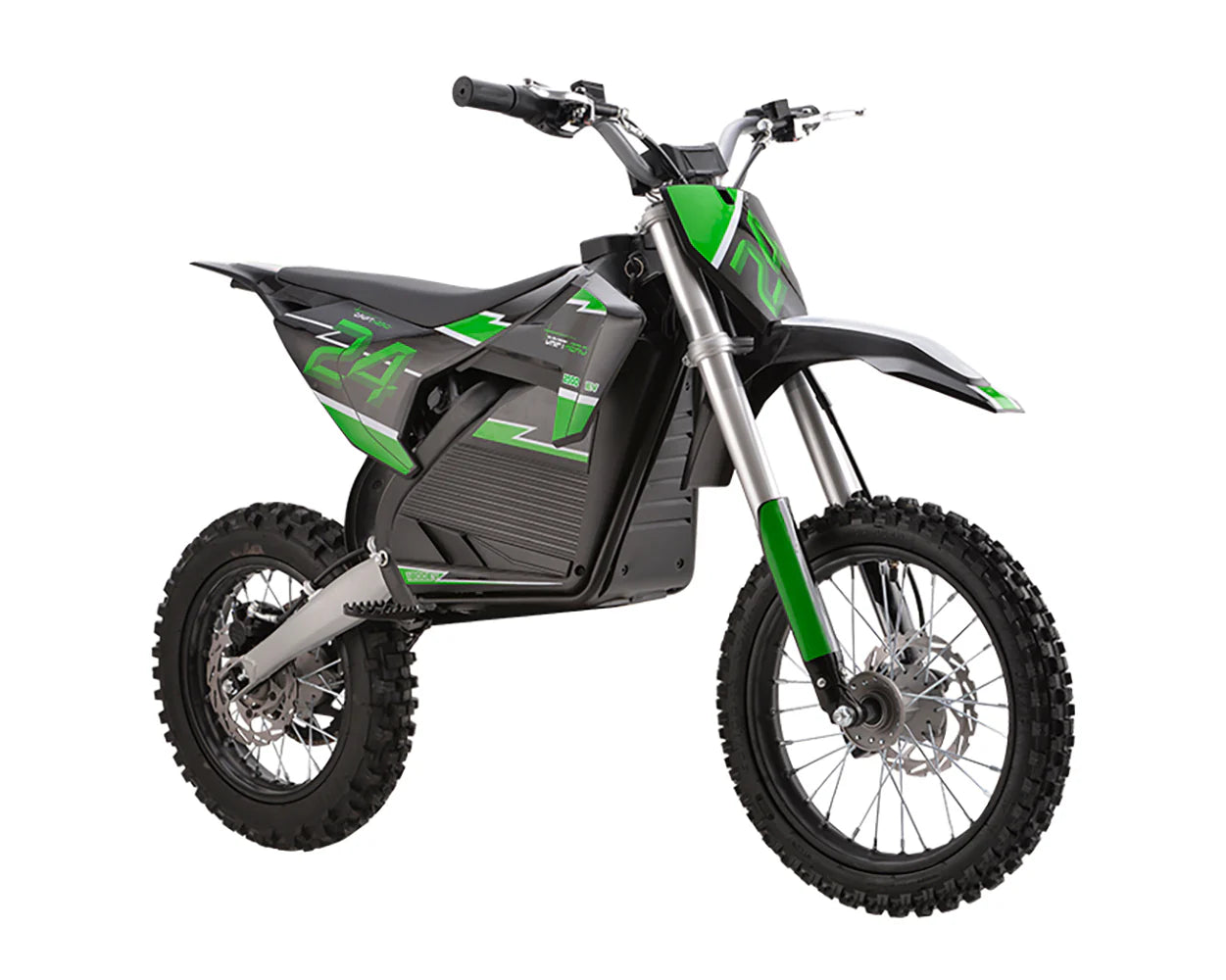 A black eBike Drift Hero 2500W dirt bike parked on a dirt trail, showcasing its rugged tires, sturdy frame, and powerful electric motor.
