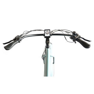 A 26x4 fat tire step-thru beach cruiser electric bike with a 52v battery, shown in a side profile.