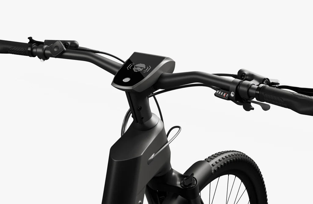 Side view of the Urtopia Fusion GT eBike in Blazing Black, showcasing its sleek frame, integrated battery, and modern design against a plain background.