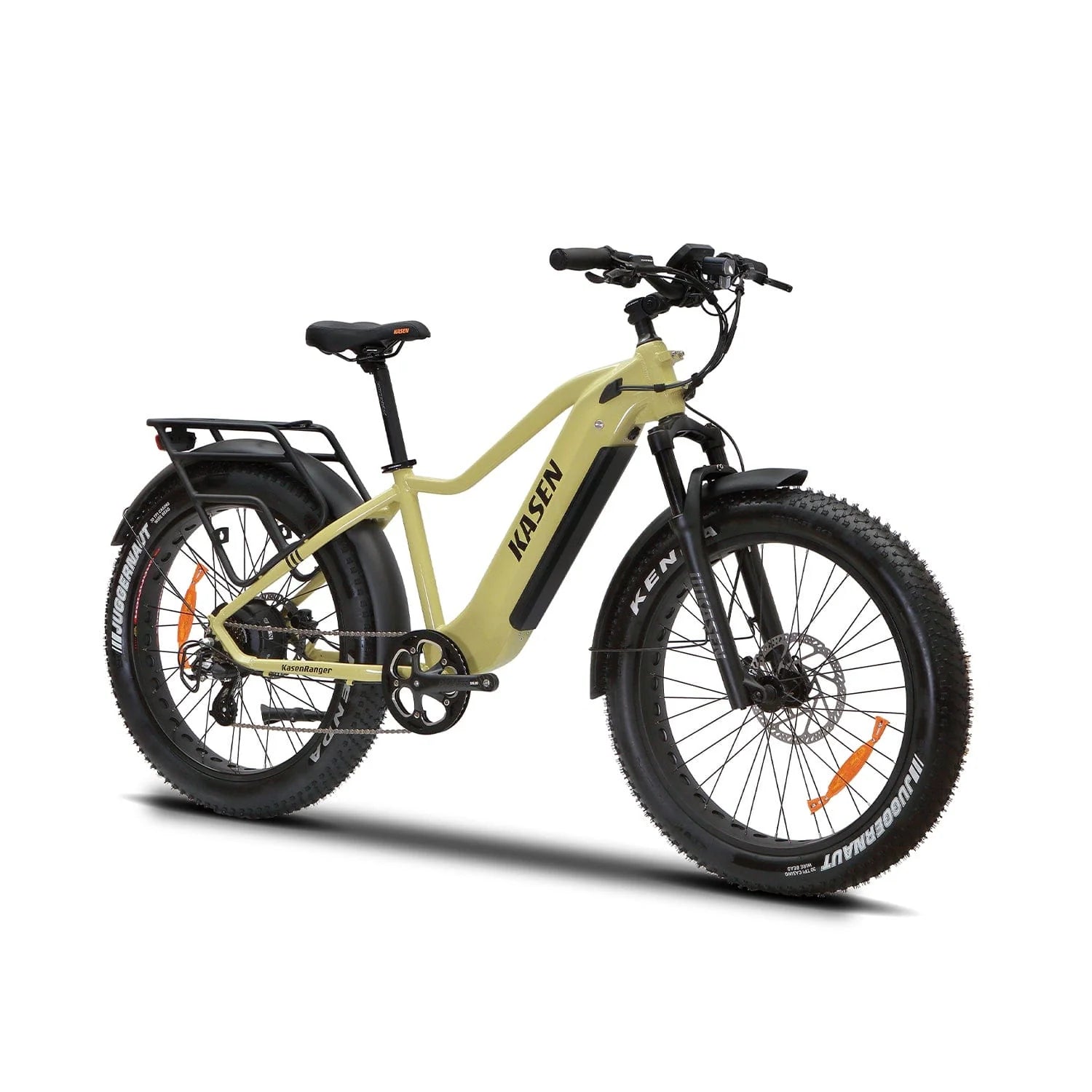 Sand KASEN Ranger ST 2.0 Step-Thru electric bike with 750W motor, 26x4 fat tires, designed as a beach cruiser eBike.
