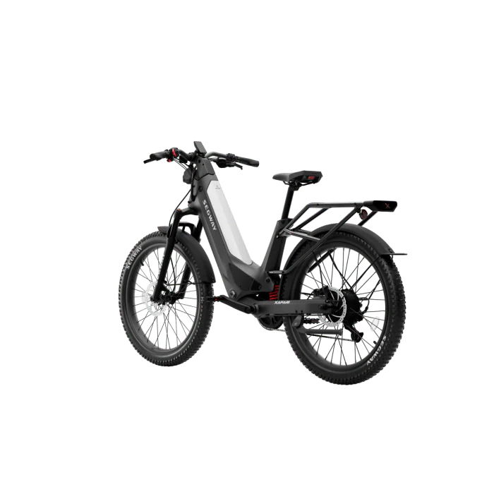 Silver Segway Xafari eBike side view, showcasing sleek frame design and large tires