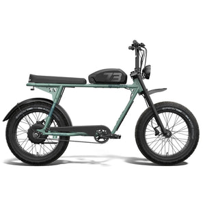 Electric bike Super73 S2 Laguna in side view, featuring a sleek frame, wide tires, and a modern design against a plain background.