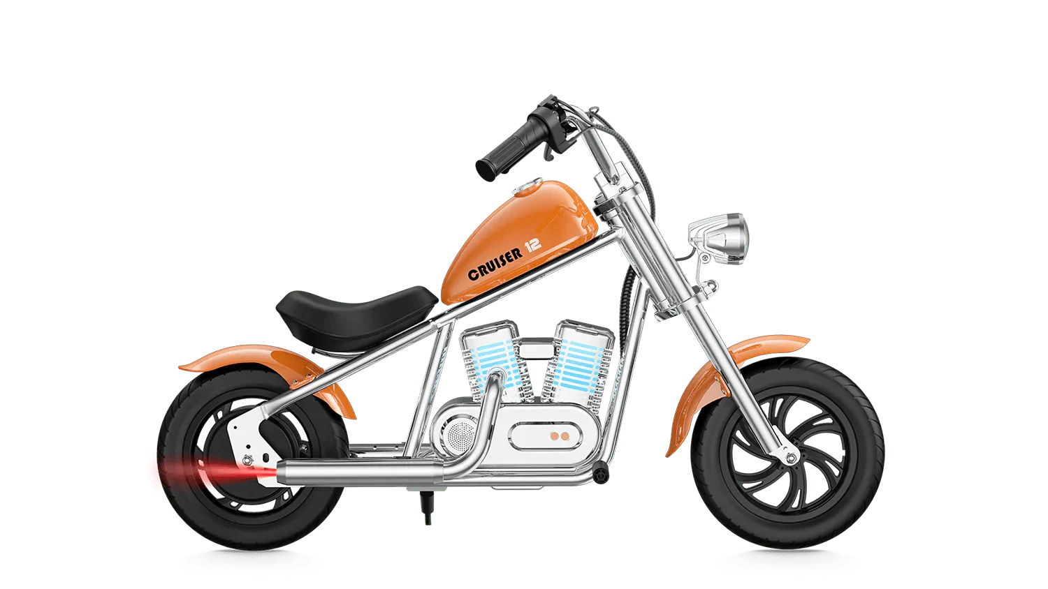 Orange eMOTO Hyper Gogo Cruiser 12 Plus electric bike without training wheels, product image, model 251020, app-enabled