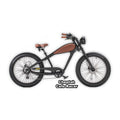 eBike Revi Cheetah Cafe Racer in black and brown, displayed in its box