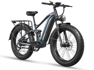 A black Freesky Eurostar Ultra M-410 eBike with a step-through frame, front suspension fork, rear rack, and fat tires, displayed on a white background.