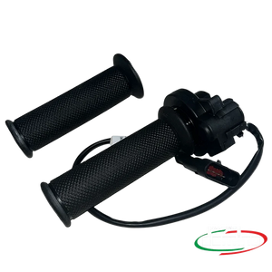 Product image of the eMoto Throttle featuring the Domino Full Twist Throttle with a 3-pin connector, shown in a close-up view.