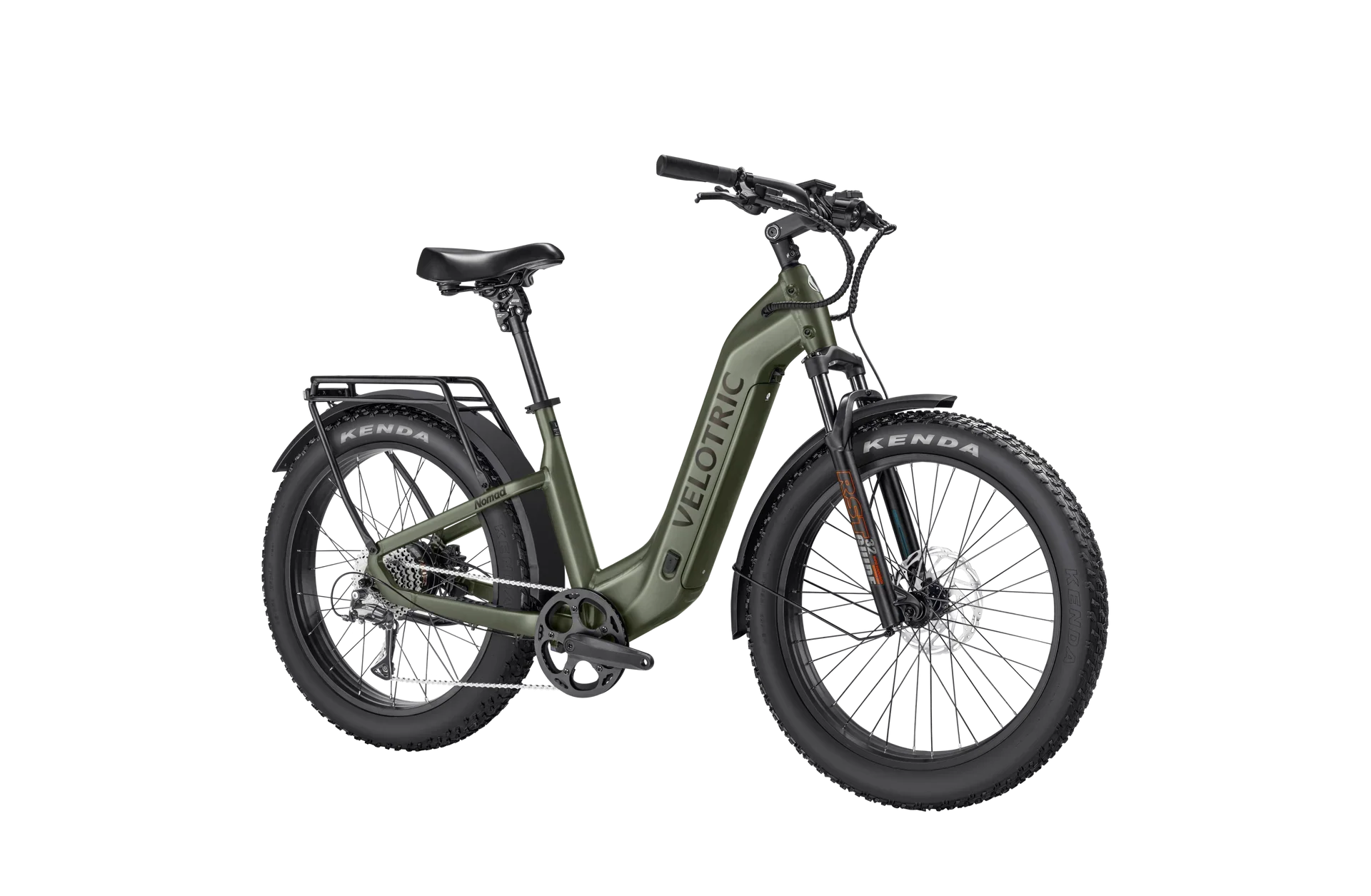 A side view of the Velotric Nomad 2 eBike in yellow, showing its sturdy frame, wide tires, and integrated battery.