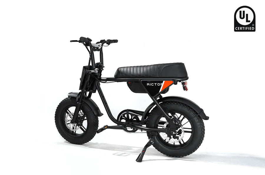 eBike Rictor Flexx in black, packaged inside a box, product image showing the boxed black eBike