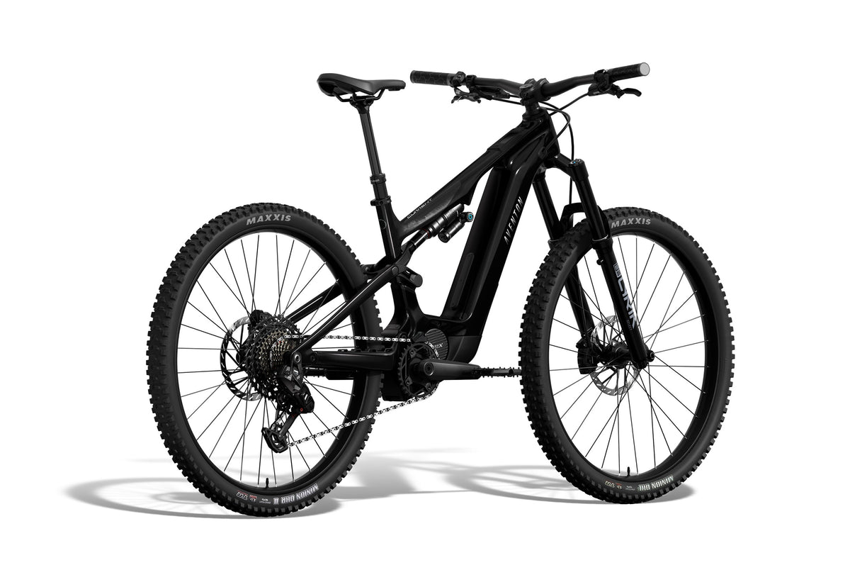 Aventon Current EXP electric bike in Midnight Black, side view, showcasing sleek frame and modern design