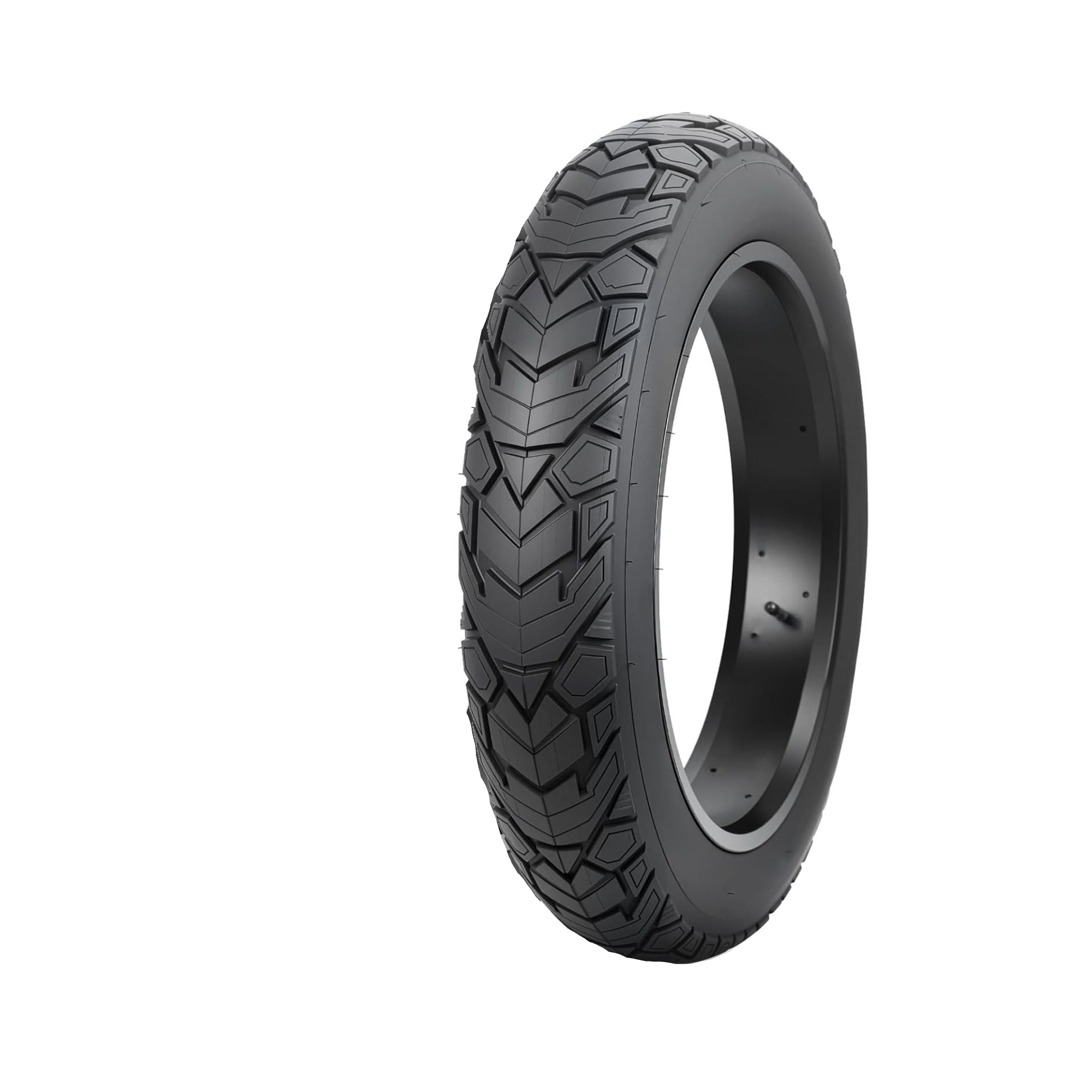 A black 20x4 inch eBike tire with a knobby tread pattern, displayed against a white background.