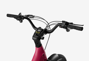 Side view of the Urtopia Carbon Joy eBike in Rose Red, showcasing its lightweight carbon frame, sleek design, and integrated battery against a plain background.