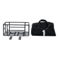 Rear view of a Revi Flux eBike equipped with a black metal rear basket attached above the back wheel.