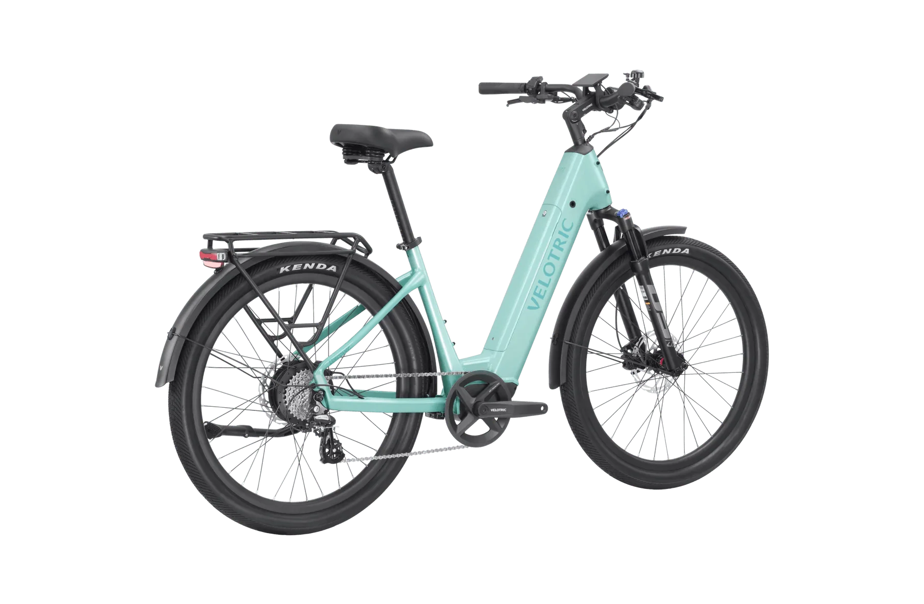Mint green Velotric Discover 2 eBike in original box, product image showing bike packaging and branding.