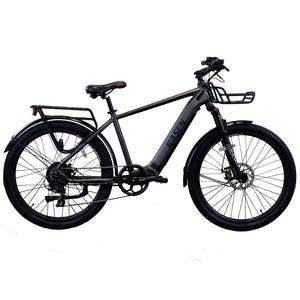 Space gray KASEN Cross 500W Step Over urban electric bike with 27.5x2.4 tires, side view