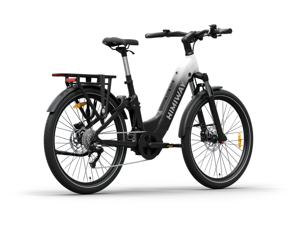Himiway A7 Pro eBike in black and white gradient, side view, showcasing frame and design features