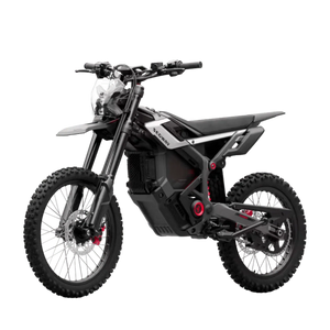 Black Segway Xaber 300 electric motorcycle, side view, with rugged tires and modern design, displayed on a white background.