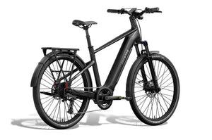 Aventon Level 4 ADV electric bike, step-over frame, matte black color, side view on white background