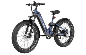 Blue-grey Mokwheel Obsidian ST eBike, side view, product image on a grey background.