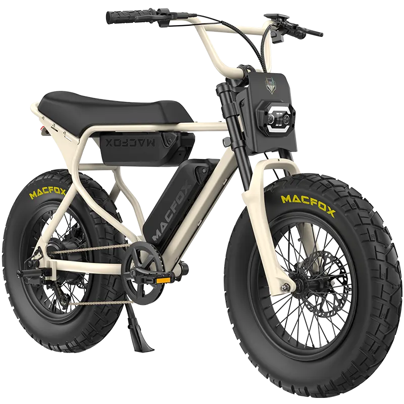 Desert beige Macfox X7/X7L ebike with dual battery trim, shown in a product image against a neutral background.