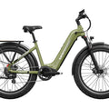 Olive green Mokwheel Basalt 2.0 Step Thru eBike, side view, against a plain background