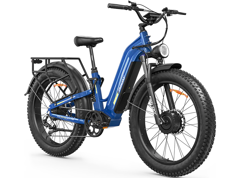 A black Freesky Ranger Air M-540 electric mountain bike with fat tires, front suspension, and a rear rack, displayed on a white background.