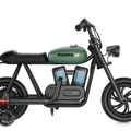 Green eMOTO Hyper Gogo Pioneer 12 Plus electric bike with training wheels, side view