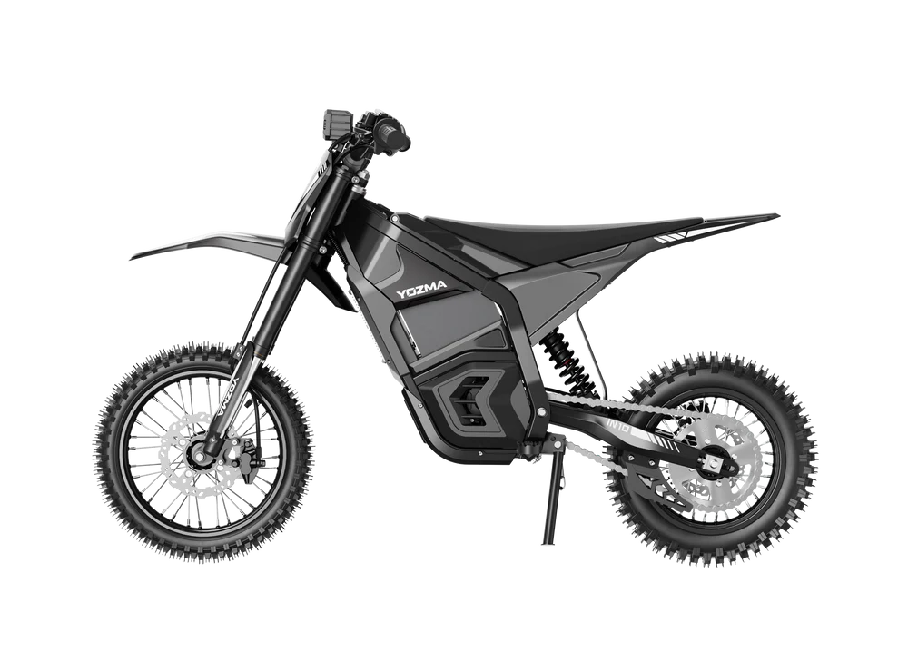 Black eMOTO Yozma IN 10 electric scooter, side view, against a white background