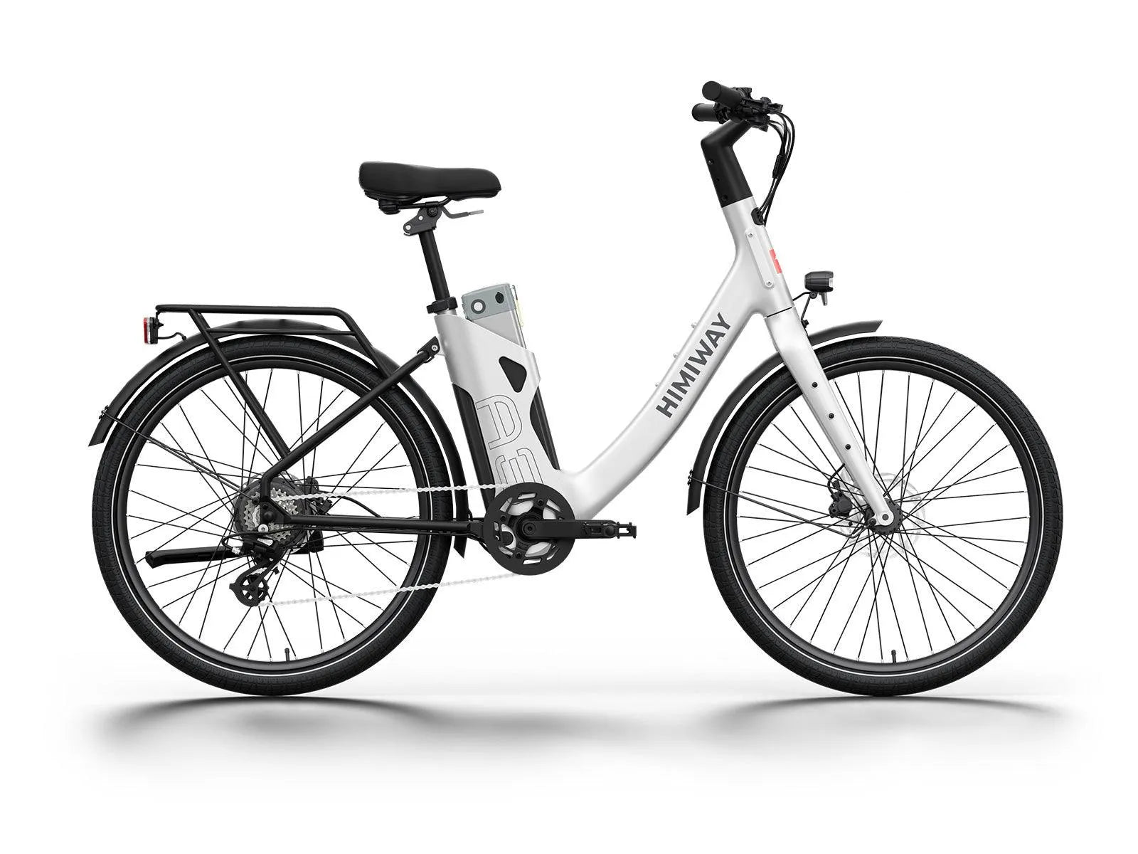 White Himiway A3 Step Thru electric bike, side view, on a plain background